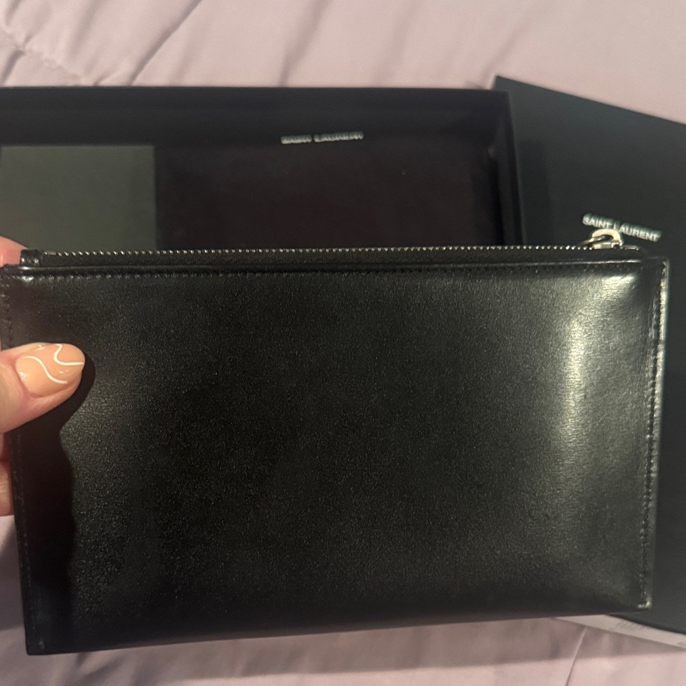 Yves Saint Laurent Black Clutch with Silver Logo - Picture 4 of 8